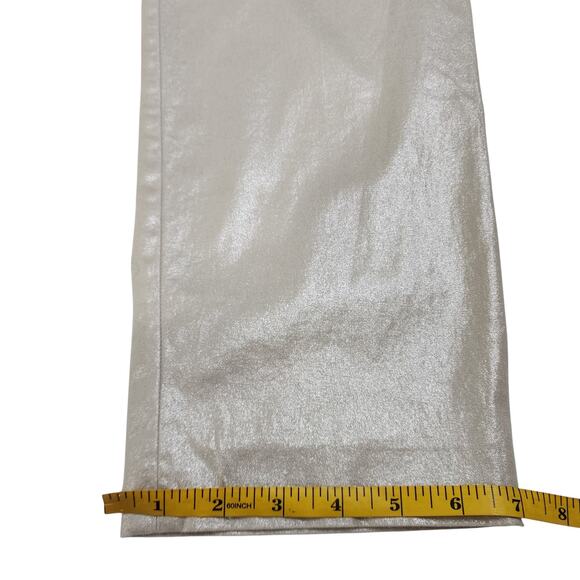 French Connection Womens Shimmer Trouser Pants Size 10 Cream Metallic Ankle - Picture 12 of 12